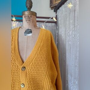 Super fly Vintage Mustard Mr Roger’s Old Man Montgomery Ward Cardigan Size XL